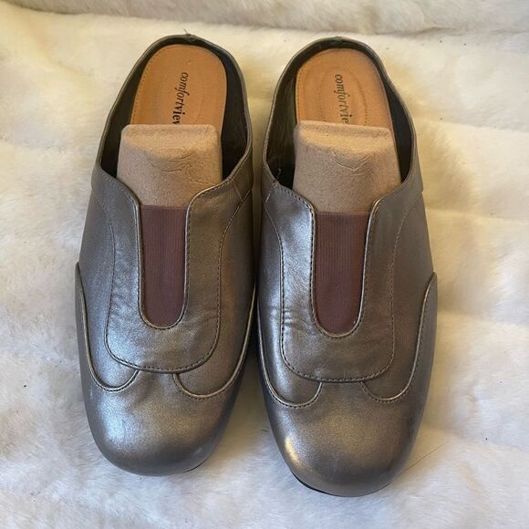 Comfort view Kailey metallic brown faux leather slides sandals size 10W - Picture 1 of 9